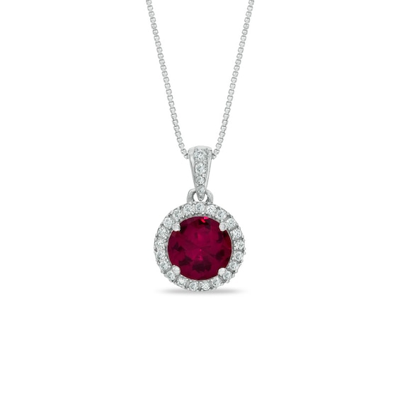 8.0mm Lab-Created Ruby and White Sapphire Pendant in Sterling Silver