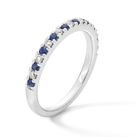 Vera Wang Love Collection 1/8 CT. T.w. Diamond and Blue Sapphire Band 14K White Gold