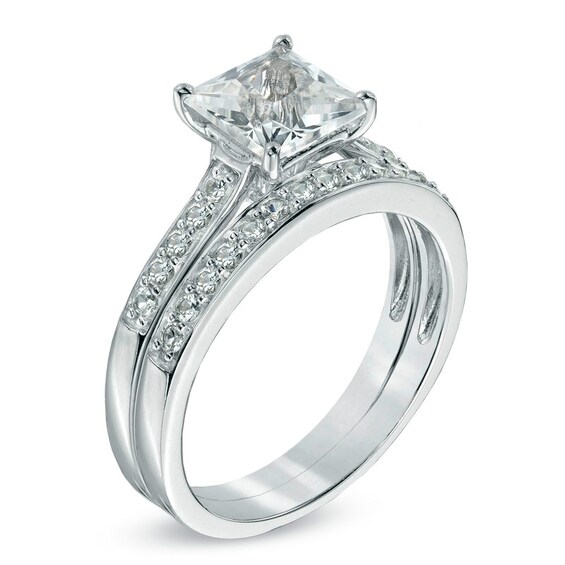 Princess-Cut Lab-Created White Sapphire Fashion Ring Set in Sterling Silver
