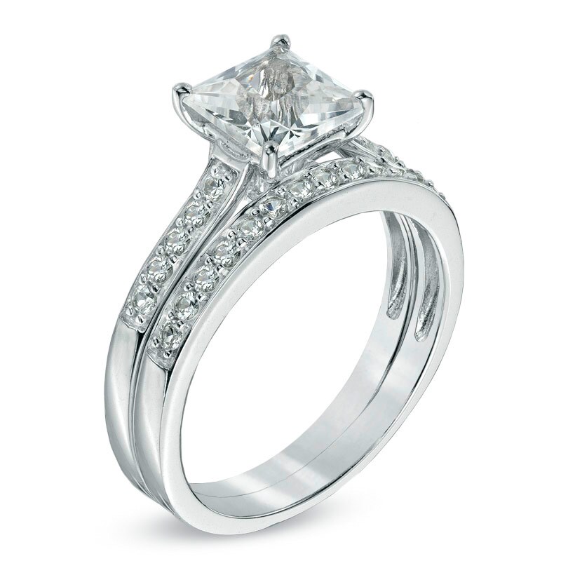 Main Image 2 of Princess-Cut Lab-Created White Sapphire Fashion Ring Set in Sterling Silver