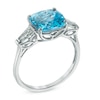 Thumbnail Image 2 of 9.0mm Cushion-Cut Swiss Blue Topaz and Lab-Created White Sapphire Ring in 10K White Gold