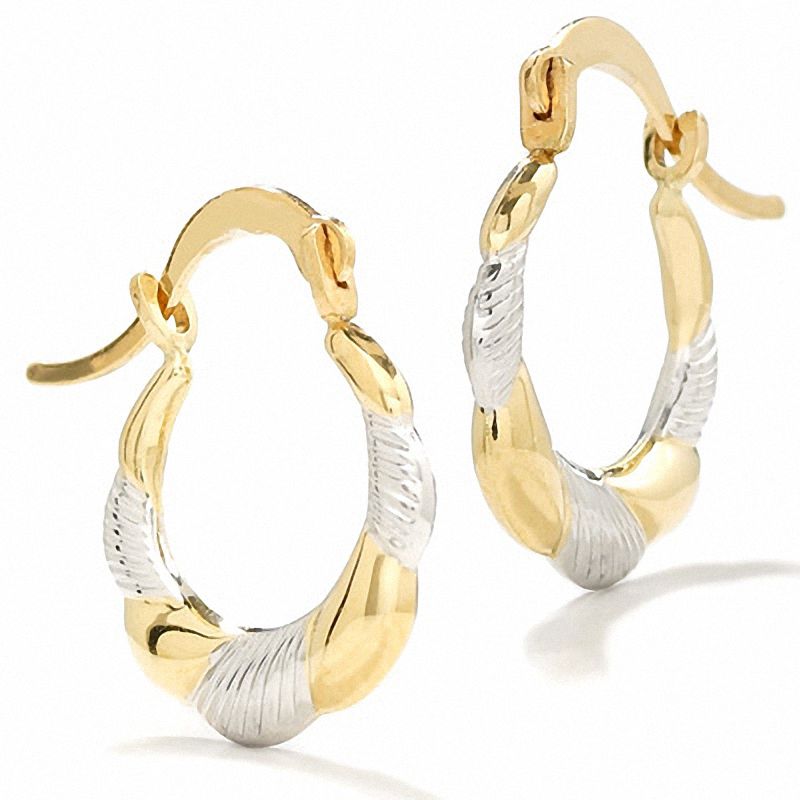 Main Image 1 of Medium Textured Hoop Earrings in 14K Two-Tone Gold