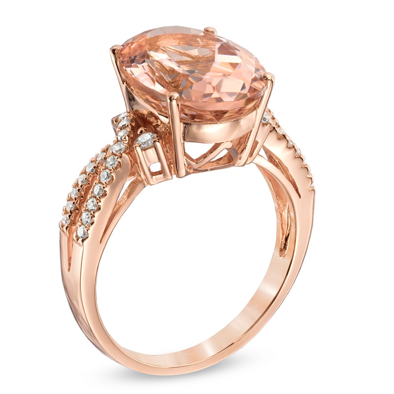 Oval Morganite and 1/5 CT. T.W. Diamond Ring in 14K Rose Gold