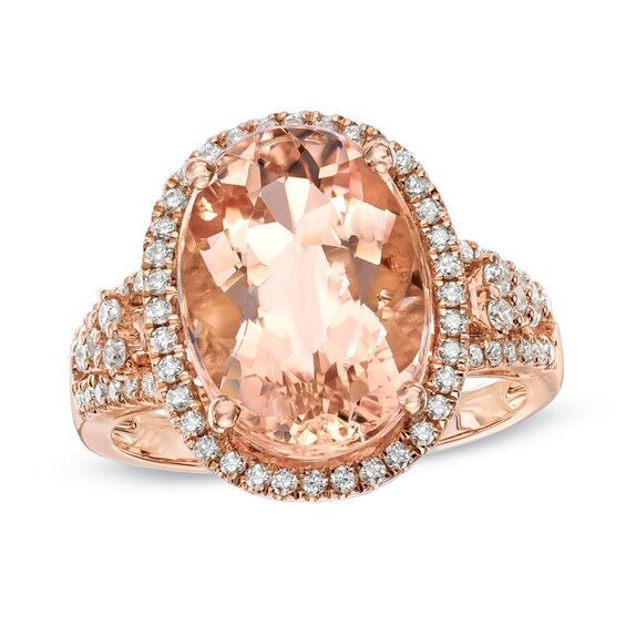 Oval Morganite and 3/8 CT. T.w. Diamond Ring in 14K Rose Gold
