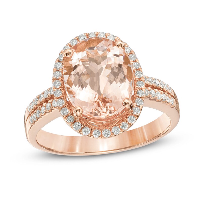 Main Image 1 of Oval Morganite and 1/4 CT. T.W. Diamond Frame Ring in 14K Rose Gold