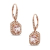 Thumbnail Image 1 of 6.0mm Radiant-Cut Morganite and 1/5 CT. T.W. Diamond Earrings in 10K Rose Gold