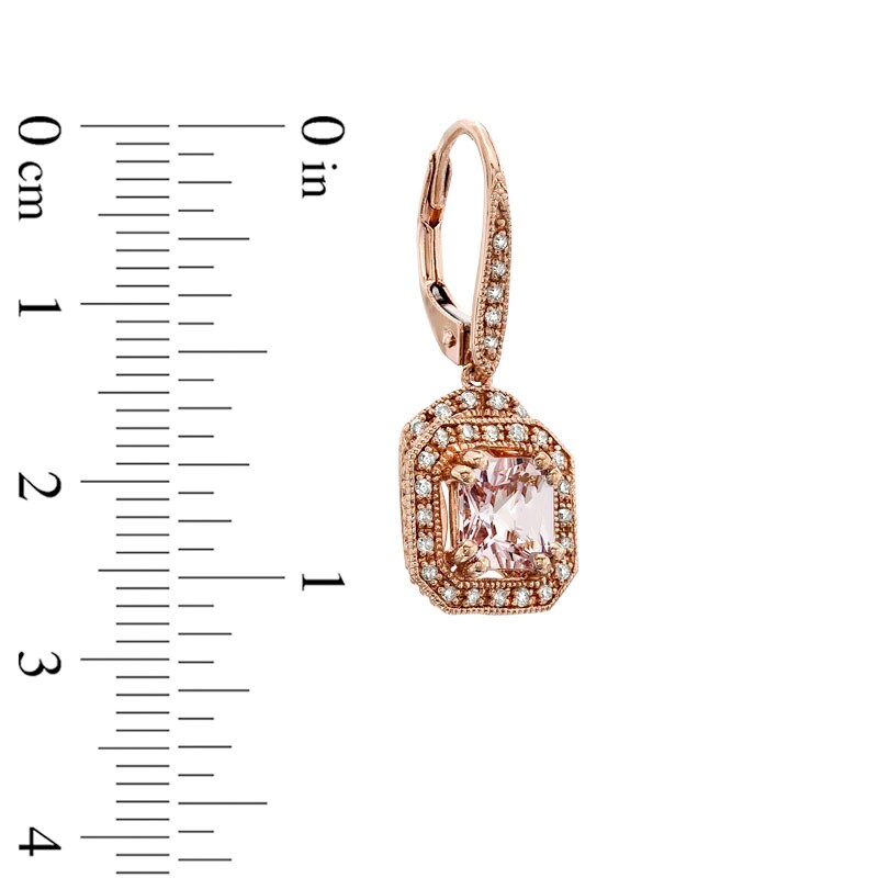 Main Image 2 of 6.0mm Radiant-Cut Morganite and 1/5 CT. T.W. Diamond Earrings in 10K Rose Gold