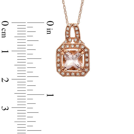 7.0mm Radiant-Cut Morganite and 1/10 CT. T.w. Diamond Pendant in 10K Rose Gold