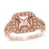 Thumbnail Image 1 of 7.0mm Radiant-Cut Morganite and 1/8 CT. T.W. Diamond Ring in 10K Rose Gold