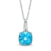 Thumbnail Image 1 of 9.0mm Cushion-Cut Swiss Blue Topaz and Lab-Created White Sapphire Pendant in 10K White Gold