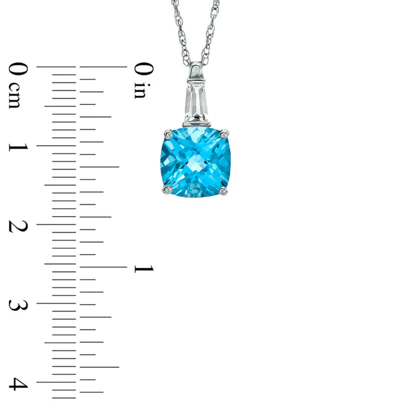 Main Image 2 of 9.0mm Cushion-Cut Swiss Blue Topaz and Lab-Created White Sapphire Pendant in 10K White Gold
