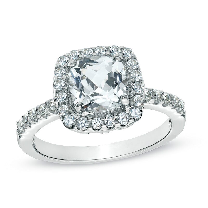 Main Image 1 of 7.0mm Cushion-Cut Lab-Created White Sapphire Frame Ring in Sterling Silver