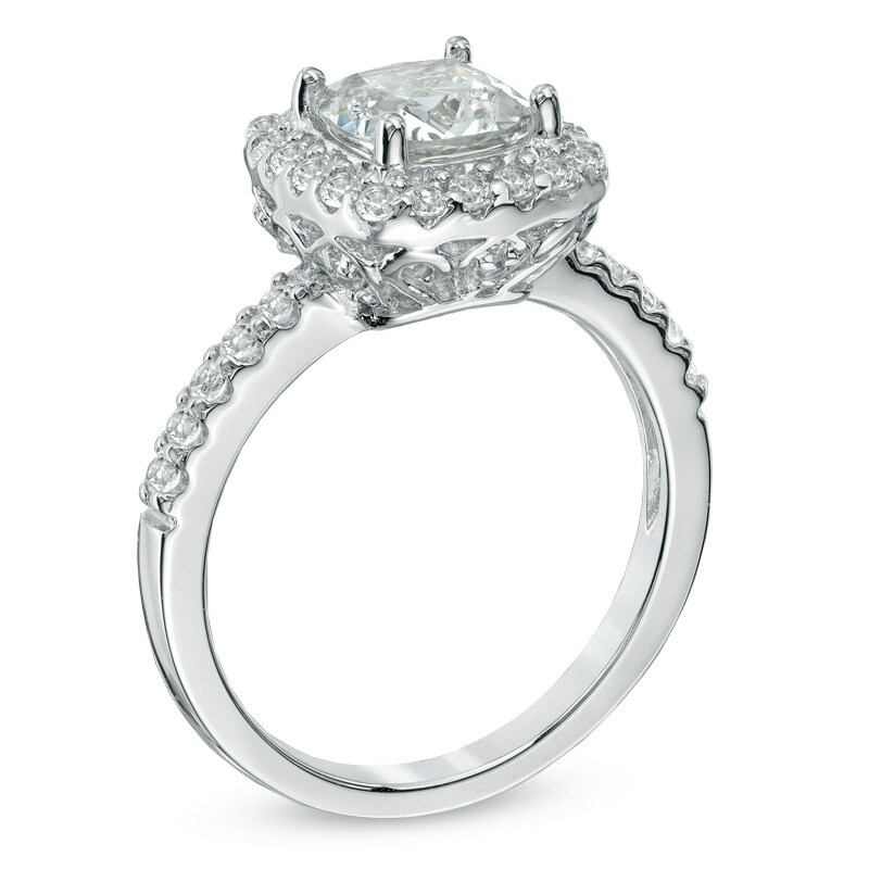 Main Image 2 of 7.0mm Cushion-Cut Lab-Created White Sapphire Frame Ring in Sterling Silver