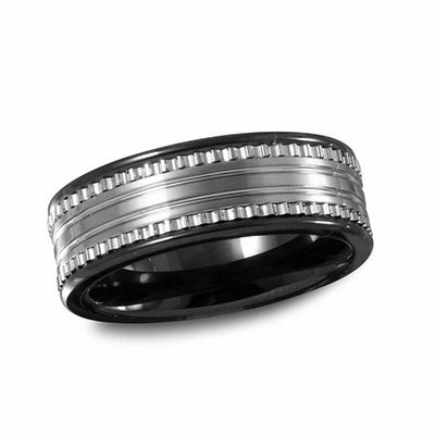 7.5mm Black Ceramic Band Ring with Tungsten Carbide Brick Style Inlay 
