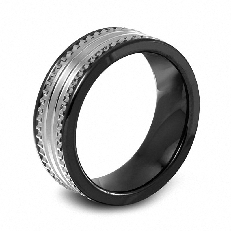 Men's 7.5mm Black Ceramic and Stainless Steel Wedding Band