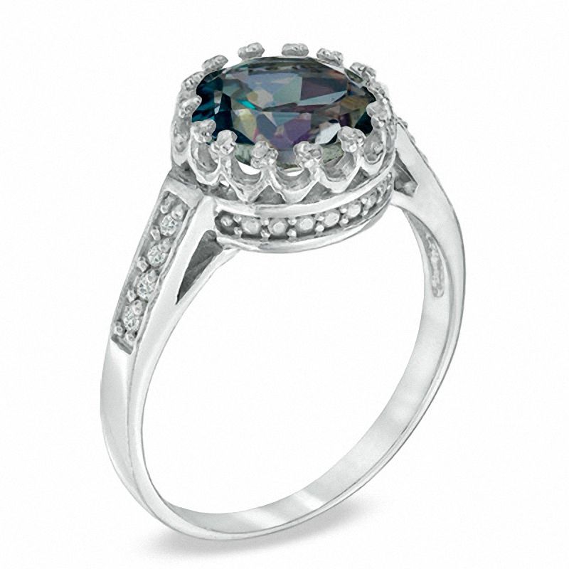8.0mm Rainbow Blue Quartz and White Topaz Crown Ring in Sterling