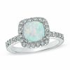 Thumbnail Image 1 of 7.0mm Cushion-Cut Lab-Created Opal and White Sapphire Frame Ring in Sterling Silver