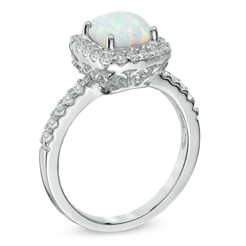 Main Image 2 of 7.0mm Cushion-Cut Lab-Created Opal and White Sapphire Frame Ring in Sterling Silver