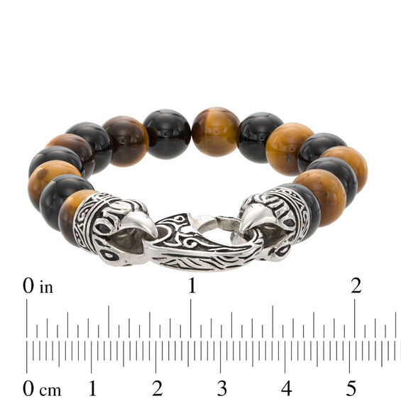 Tiger's Eye and Onyx Bead Stainless Steel Stretch Bracelet - 8.5"