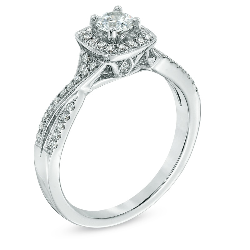 Celebration Fire® 1/2 CT. T.W. Diamond Vintage-Style Twist Engagement Ring in 14K White Gold (H-I/SI1-SI2)