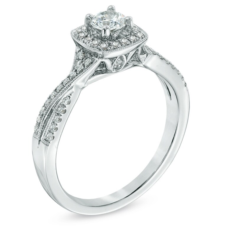 Main Image 2 of Celebration Fire® 1/2 CT. T.W. Diamond Vintage-Style Twist Engagement Ring in 14K White Gold (H-I/SI1-SI2)