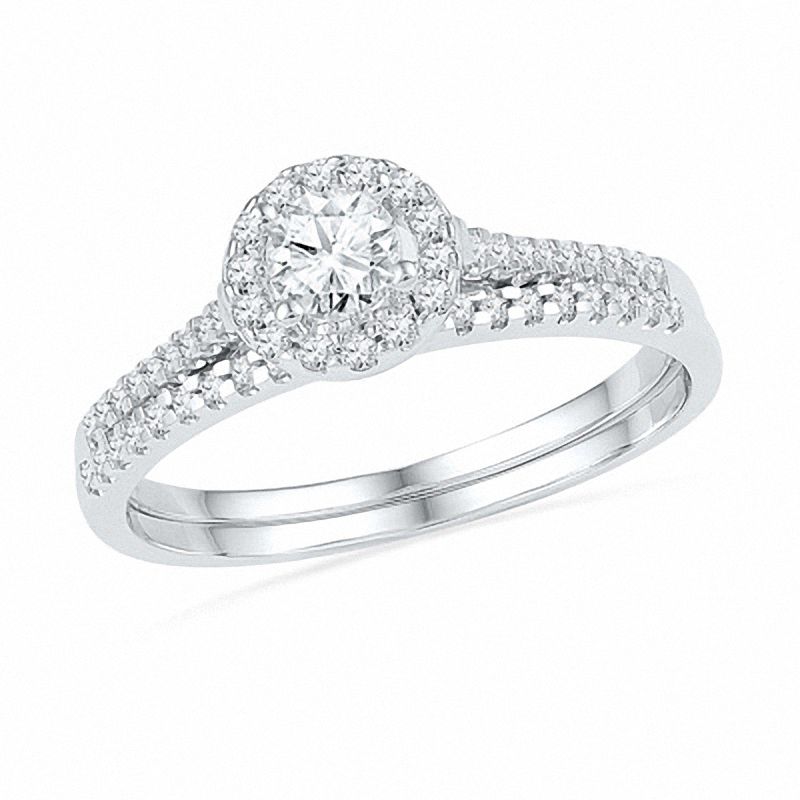 Main Image 1 of 1/2 CT. T.W. Diamond Frame Bridal Set in 10K White Gold
