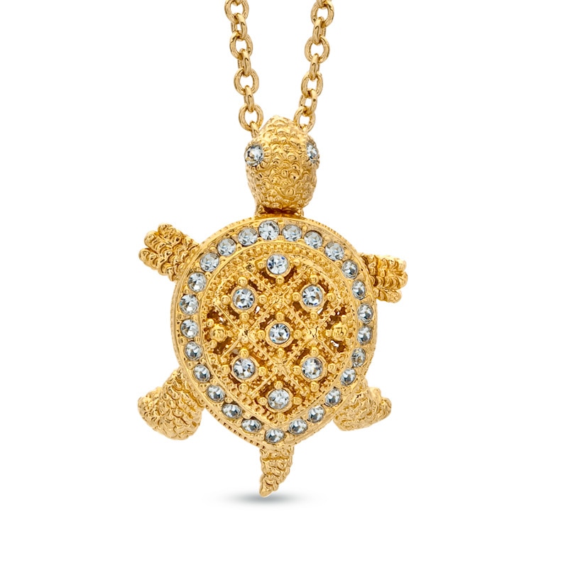 Main Image 1 of AVA Nadri Crystal Turtle Pendant in Brass with 18K Gold Plate - 16"