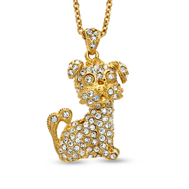 Main Image 1 of AVA Nadri Crystal Dog Pendant in Brass with 18K Gold Plate - 16"