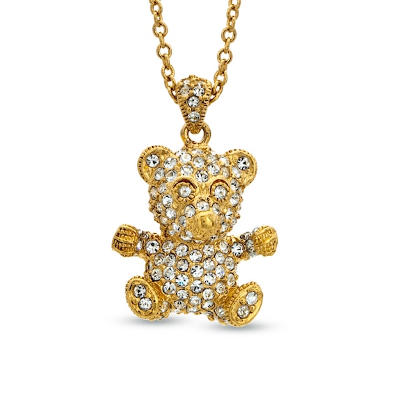 AVA Nadri Crystal Teddy Bear Pendant in Brass with 18K Gold Plate - 16"