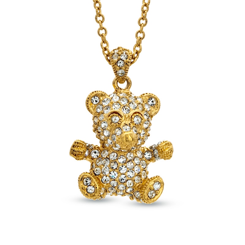 Main Image 1 of AVA Nadri Crystal Teddy Bear Pendant in Brass with 18K Gold Plate - 16"