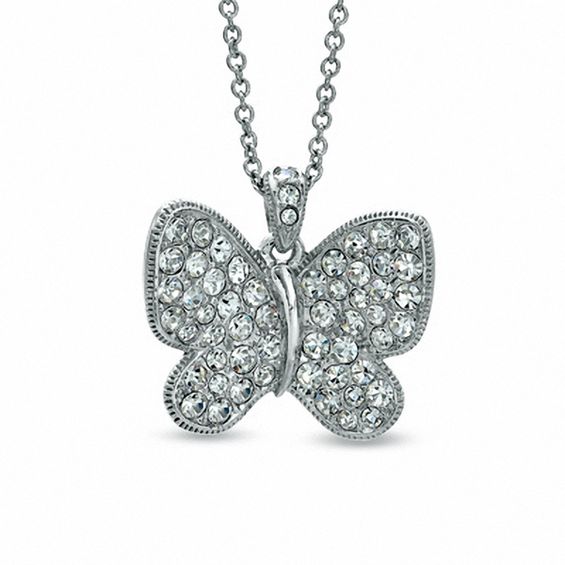 AVA Nadri Crystal VintageStyle Butterfly Pendant in White Rhodium