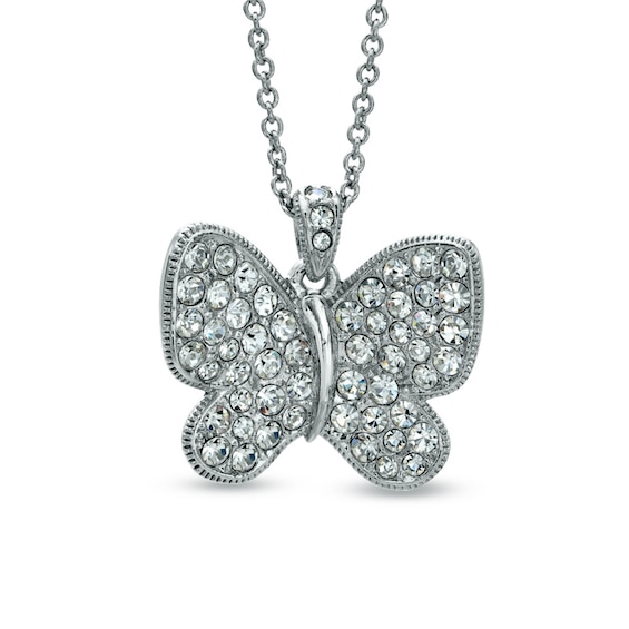 AVA Nadri Crystal Vintage-Style Butterfly Pendant in White Rhodium-Plated Brass - 16"