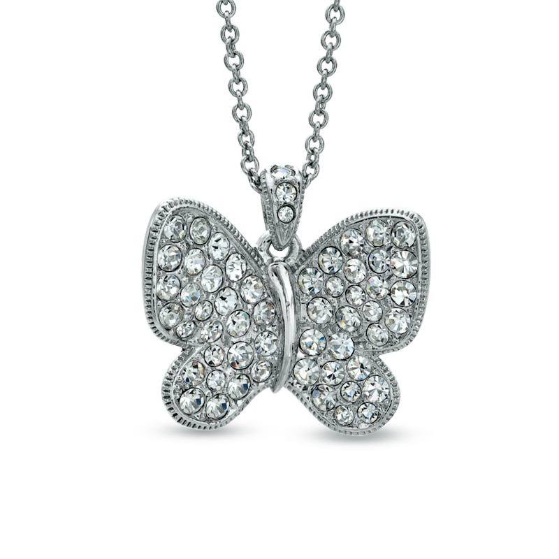 Main Image 1 of AVA Nadri Crystal Vintage-Style Butterfly Pendant in White Rhodium-Plated Brass - 16"
