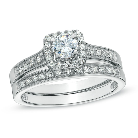 1/2 CT. T.w. Diamond Square Frame Bridal Set in 10K White Gold
