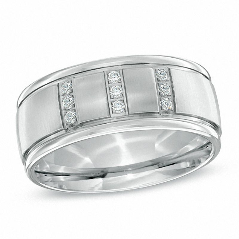 Main Image 1 of Triton Men's 1/8 CT. T.W. Diamond  Comfort Fit Stainless Steel Wedding Band - Size 10