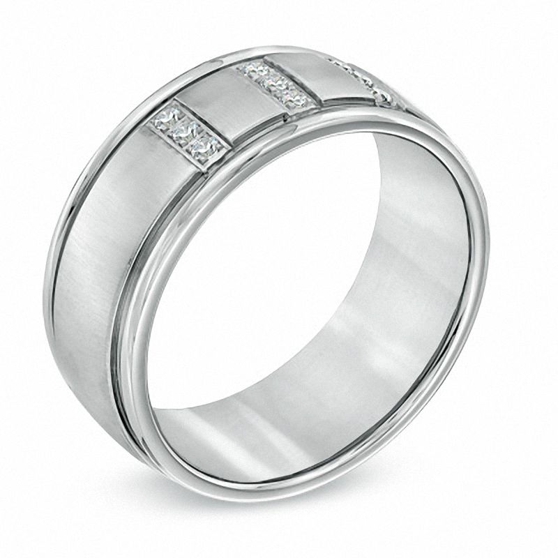 Main Image 2 of Triton Men's 1/8 CT. T.W. Diamond  Comfort Fit Stainless Steel Wedding Band - Size 10