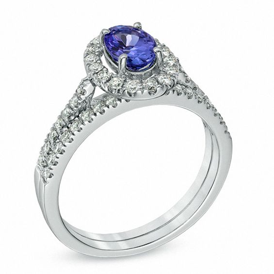 Oval Tanzanite and 1/4 CT. T.w. Diamond Bridal Set in 14K White Gold