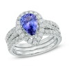 Thumbnail Image 1 of Pear-Shaped Tanzanite and 1-1/5 CT. T.W. Diamond Bridal Set in 14K White Gold