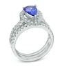 Thumbnail Image 1 of Pear-Shaped Tanzanite and 1-1/5 CT. T.W. Diamond Bridal Set in 14K White Gold