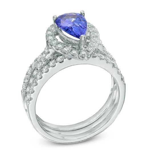 Pear-Shaped Tanzanite and 1-1/5 CT. T.w. Diamond Bridal Set in 14K White Gold
