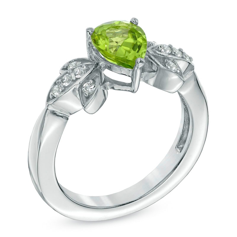 Main Image 2 of Pear-Shaped Peridot and Lab-Created White Sapphire Pendant, Ring and Earrings Set in Sterling Silver - Size 7