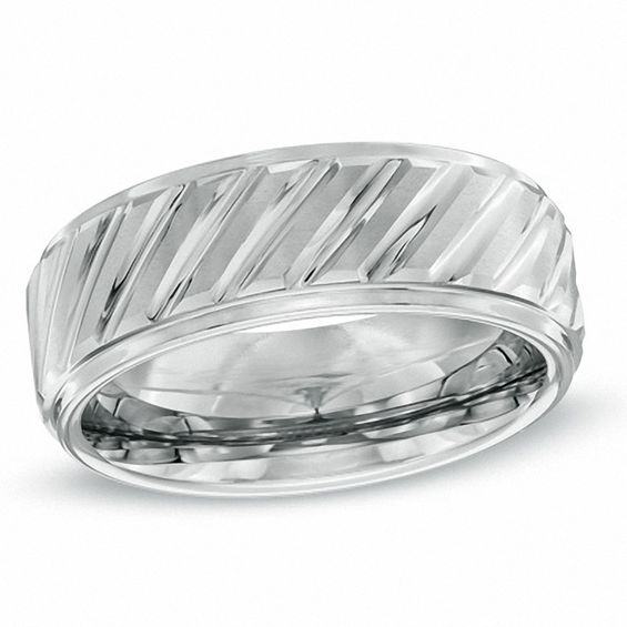 Triton 8.0mm Comfort Fit White Tungsten Wedding Band - Size 10