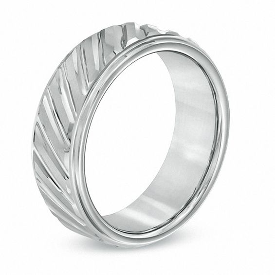 Triton 8.0mm Comfort Fit White Tungsten Wedding Band - Size 10