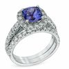 Thumbnail Image 2 of 7.0mm Cushion-Cut Tanzanite and 1 CT. T.W. Diamond Bridal Set in 14K White Gold
