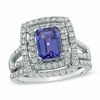Thumbnail Image 1 of Emerald-Cut Tanzanite and 5/8 CT. T.W. Diamond Bridal Set in 14K White Gold