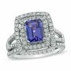 Thumbnail Image 0 of Emerald-Cut Tanzanite and 5/8 CT. T.W. Diamond Bridal Set in 14K White Gold