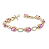 Thumbnail Image 2 of Oval Lab-Created Pink Sapphire and Diamond Accent Bracelet in Sterling Silver with 14K Rose Gold Plate - 7.25"