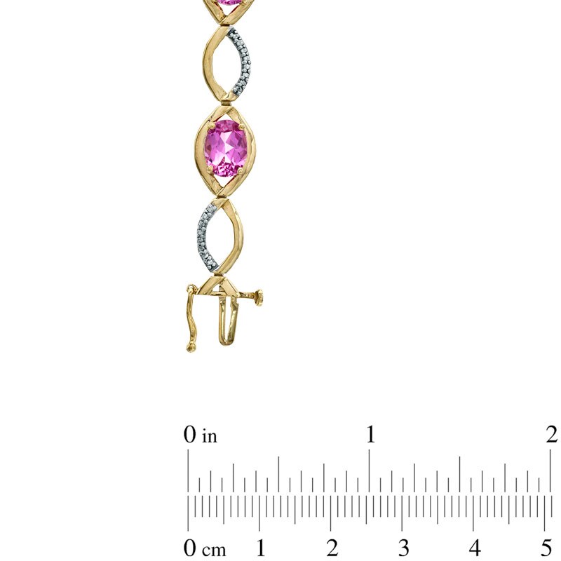 Main Image 3 of Oval Lab-Created Pink Sapphire and Diamond Accent Bracelet in Sterling Silver with 14K Rose Gold Plate - 7.25"