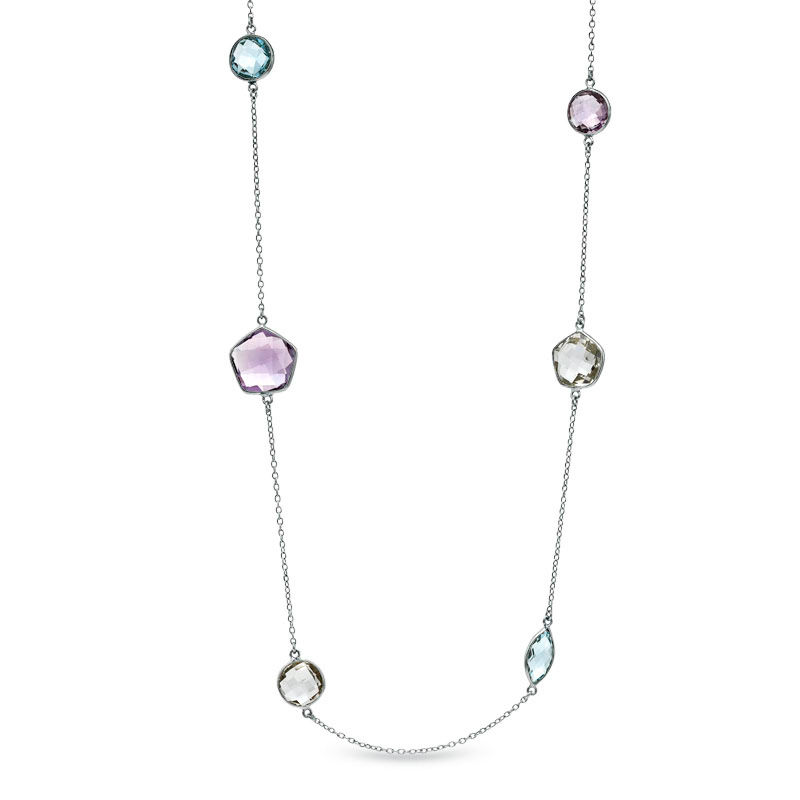 Main Image 1 of Multi-Gemstone Fashion Necklace in Sterling Silver - 20"