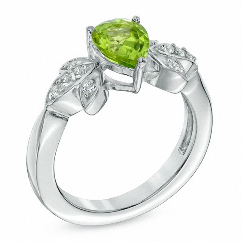 Main Image 2 of Pear-Shaped Peridot and Lab-Created White Sapphire Pendant, Ring and Earrings Set in Sterling Silver - Size 7